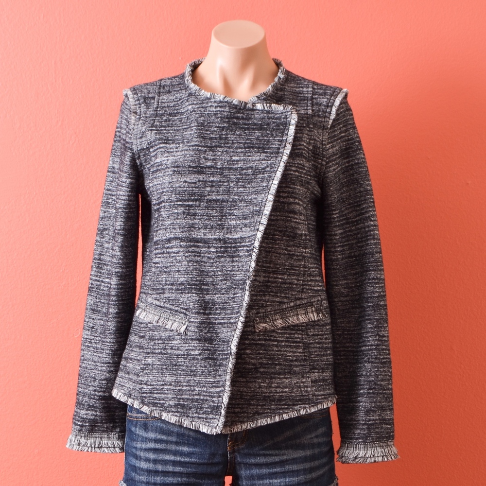 Banana Republic Asymmetrical Frayed Tweed Jacket